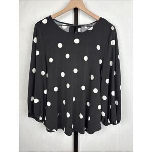 Adrianna Papell Women’s Large Black Polka Dot Blouse 3/4 Sleeve Career Flowy NEW